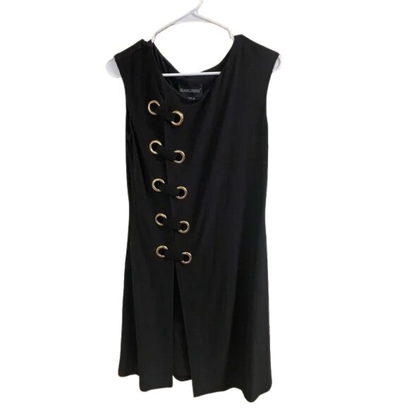 Frank Lyman Design Black Mini Dress with Gold Grommets Laced Up Size 6 - Picture 1 of 5
